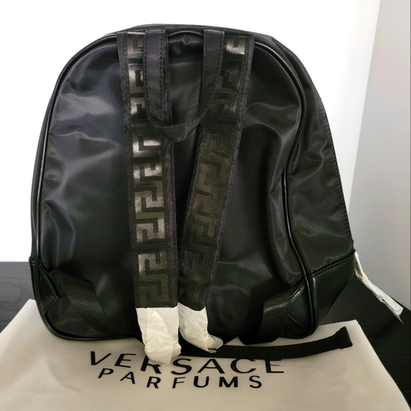 Versace Parfum Medusa Head Black Faux Patent Leather Nylon Backpack - Picture 5 of 7